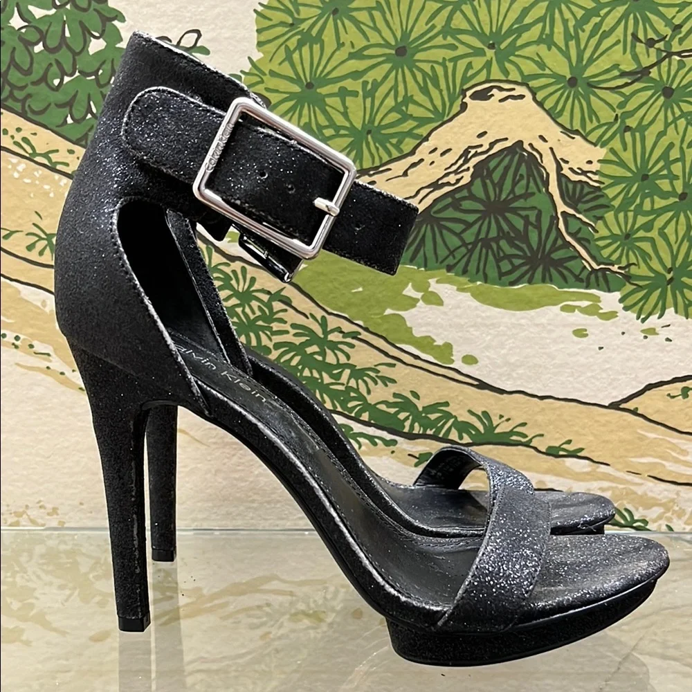 Calvin Klein Sleek Black Stiletto Heels with Ankle Strap